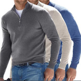 Men's Autumn Long Sleeve V-Neck Zipper Casual Top