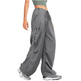 Women Solid Drawstring Casual Loose Athletic Cargo Pants