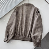 Women American Retro Loose PU-Leather Flight Jacket