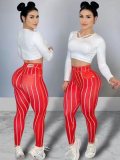 Women Line Printed High Waist Sports Fitness Yoga Pants