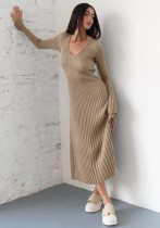 Women Bell Bottom Ribbed Knitting Dress Women Bell Bottom Ribbed Knitting Dress