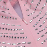 Women Sexy Long Sleeve Beaded Backless Hollow Solid Dress