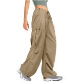 Women Solid Drawstring Casual Loose Athletic Cargo Pants