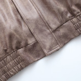 Women American Retro Loose PU-Leather Flight Jacket
