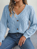 Women Casual Button Balloon Sleeve Sweater
