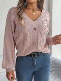 Women Casual Button Balloon Sleeve Sweater