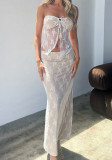 Women sexy lace Patchwork Top and Skirt two-piece set
