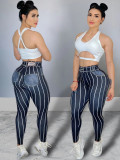 Women Line Printed High Waist Sports Fitness Yoga Pants