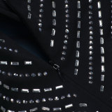 Women Sexy Long Sleeve Beaded Backless Hollow Solid Dress