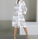 Women Autumn Long Sleeve V-Neck Printed Dress