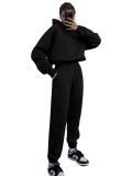 Women Solid Long Sleeve Hoodies and Casual Pants Two-piece Set
