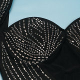 Women Sexy Long Sleeve Beaded Backless Hollow Solid Dress