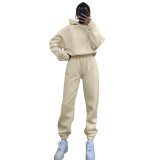 Women Solid Long Sleeve Hoodies and Casual Pants Two-piece Set