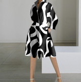 Women Autumn Long Sleeve V-Neck Printed Dress