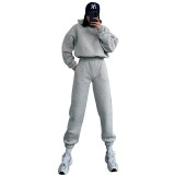 Women Solid Long Sleeve Hoodies and Casual Pants Two-piece Set