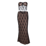Women sexy lace Patchwork Top and Skirt two-piece set