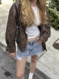 Women American Retro Loose PU-Leather Flight Jacket