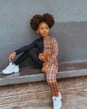 Girls Casual Long Sleeve Printed Color Block Plaid Jumpsuit