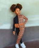 Girls Casual Long Sleeve Printed Color Block Plaid Jumpsuit