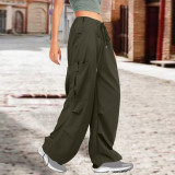 Women Solid Drawstring Casual Loose Athletic Cargo Pants