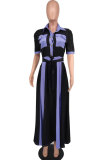 Women Contrast Color Short Sleeve Casual Dress