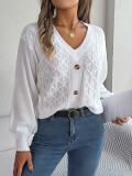 Women Casual Button Balloon Sleeve Sweater