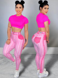 Women Line Printed High Waist Sports Fitness Yoga Pants