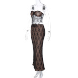 Women sexy lace Patchwork Top and Skirt two-piece set