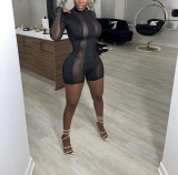 Women Sexy Mesh See-Through Long Sleeve Romper
