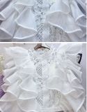 Women Summer French Ruffle Patchwork Crochet Hollow Stand Collar Lace Shirt
