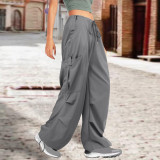 Women Solid Drawstring Casual Loose Athletic Cargo Pants