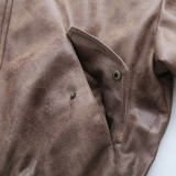 Women American Retro Loose PU-Leather Flight Jacket