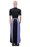 Women Contrast Color Short Sleeve Casual Dress
