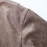 Women American Retro Loose PU-Leather Flight Jacket