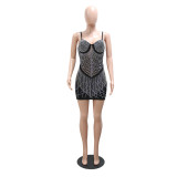Fashionable Straps Beaded Tassel Bodycon A-Line Dress For Women