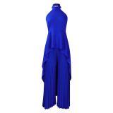 Women's OL Sleeveless Irregular Top Wide Leg Pants Two-Piece Suit