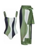 One-Piece Bikini Swimsuit With Sun Protection Mesh Skirt Beach Holidays Two Piece Swimwear Set For Women