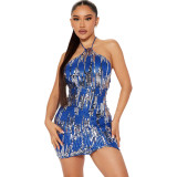 Fashionable Lace-Up Halter Low Back Sexy Women's Sequin Party Dress
