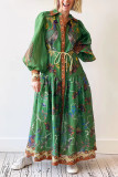 Autumn Printed Printed Long Sleeve Button Up Long Dress For Women