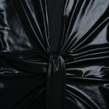 Sexy Chic V-Neck Long Sleeve Patchwork Pleated Leather Dress