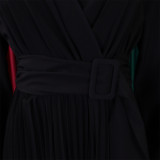 V-Neck Chic Elegant Slim Waist Belted Pleated High Waist Plus Size Dress