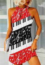 Fashion Piano Print Sleeveless Casual Dress