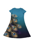 Peacock Feathers Print V-Neck Short Sleeve Casual Dress