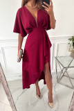 Casual V-Neck Solid Color Irregular Dress For Women