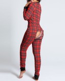 Autumn And Winter Button Flip Adult Pajamas Printed Christmas Long-Sleeved Home Clothes Jumpsuit