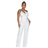 Women's Style Fashionable Solid Color Jumpsuit Slim One Shoulder One Piece Wide Leg Pants