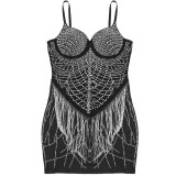 Fashionable Straps Beaded Tassel Bodycon A-Line Dress For Women