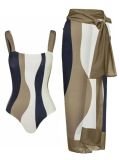 One-Piece Bikini Swimsuit With Sun Protection Mesh Skirt Beach Holidays Two Piece Swimwear Set For Women