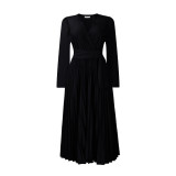 V-Neck Chic Elegant Slim Waist Belted Pleated High Waist Plus Size Dress