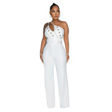 Women's Style Fashionable Solid Color Jumpsuit Slim One Shoulder One Piece Wide Leg Pants